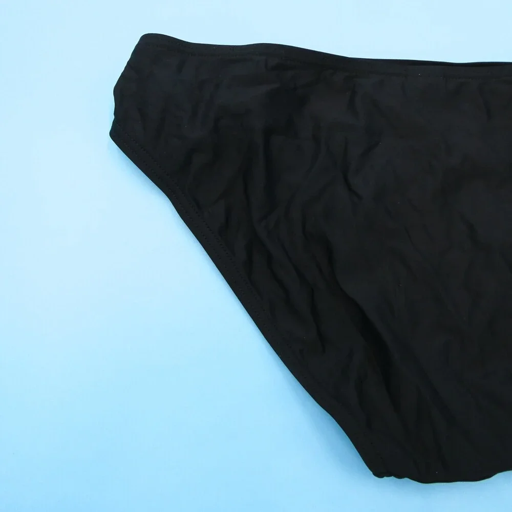 Lascana Sz 4 Black Hipster Bikini Bottom Ruffle Side Tie Swim Beach Swimwear New